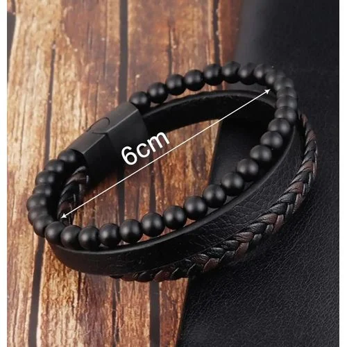 Bracelets Bracelet en cuir PU multicouche à trois couches avec pierre mate 3